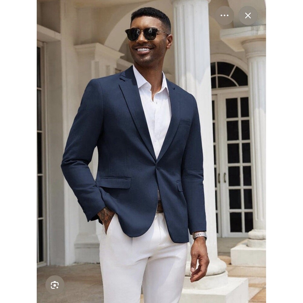 COOFANDY Navy Blue Blazer Suit Jacket Single Breasted Wedding Sport Coat Size XL